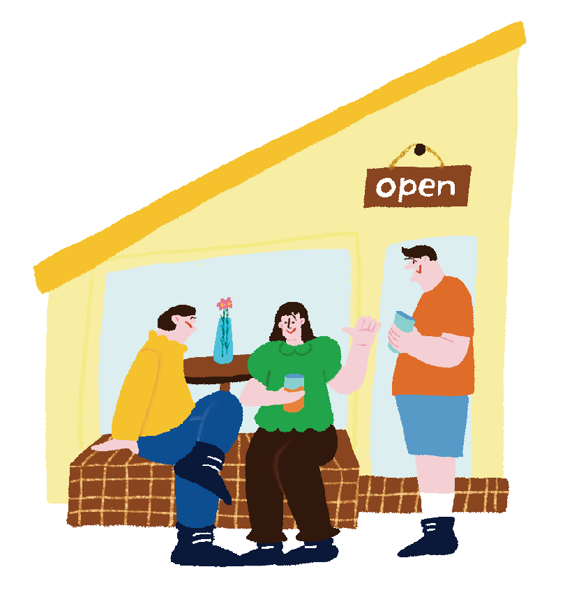 カフェで会話するイラスト