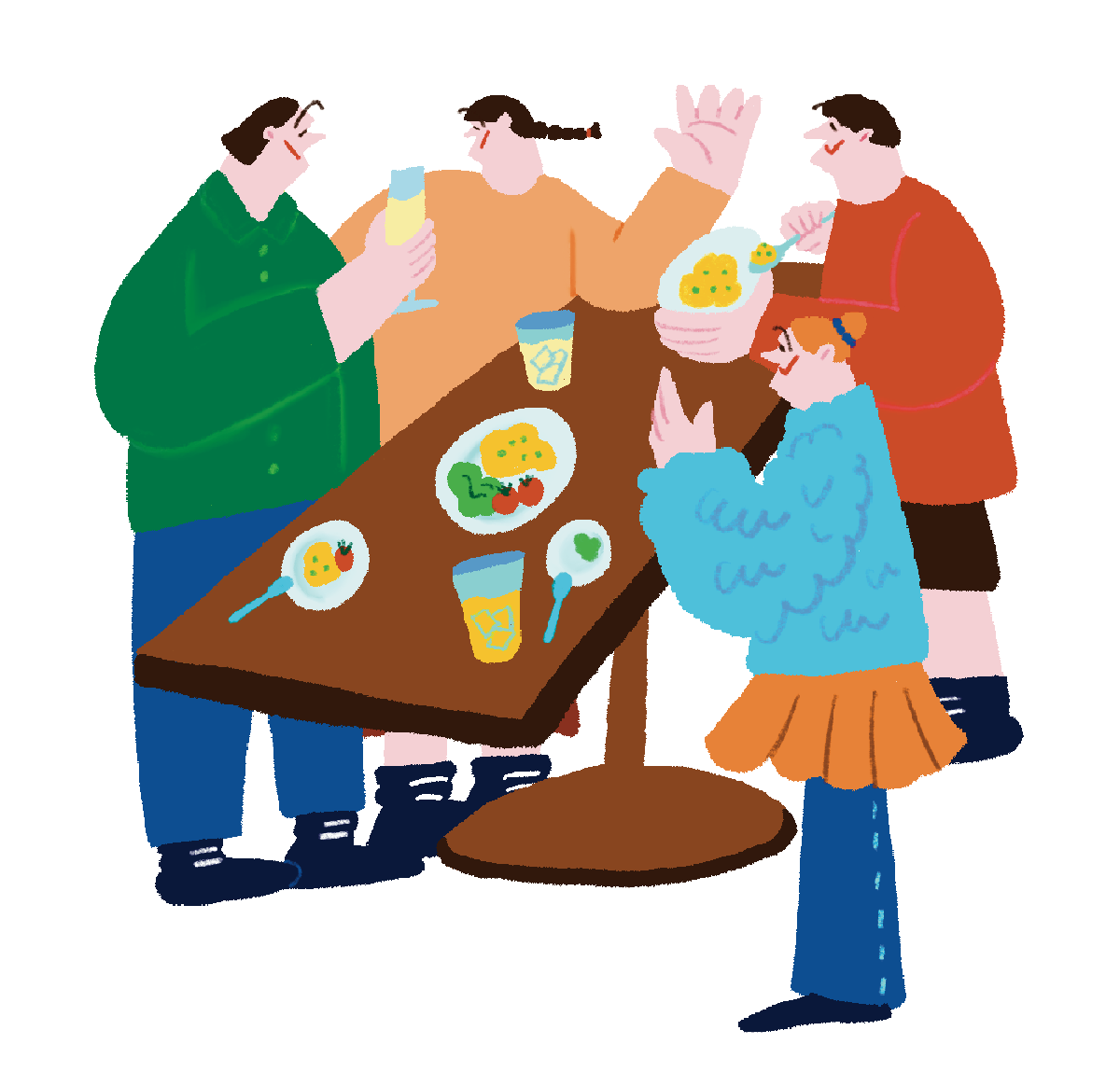 食事を楽しむ人々のイラスト